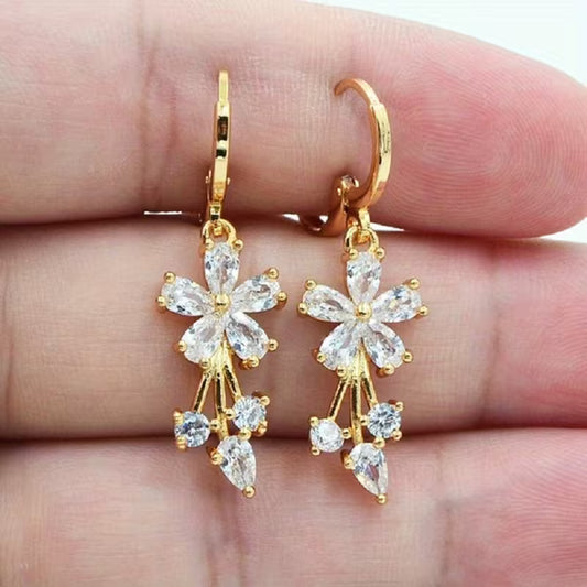 Floral Cubic Zirconia Drop Hook Earrings for Women & Girls