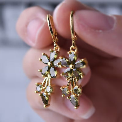 Floral Cubic Zirconia Drop Hook Earrings for Women & Girls