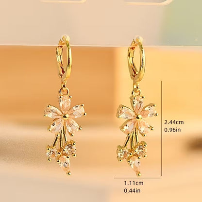 Floral Cubic Zirconia Drop Hook Earrings for Women & Girls